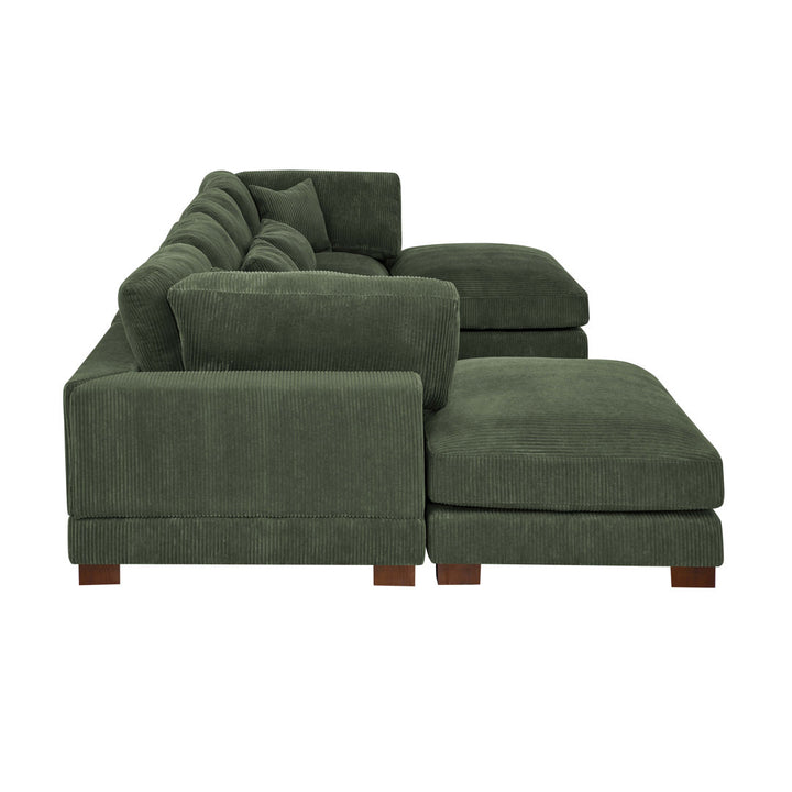 Andreco 144" Wide Reversible Modular Corner Sectional with Ottoman Wade Logan® Body Fabric: Hunter Green Corduroy