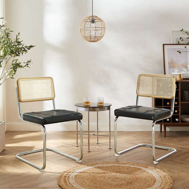 Staple Hill Upholstered Dining Side Chair with Cane Rattan Back (Set of 2) Bayou Breeze Upholstery Color: Black