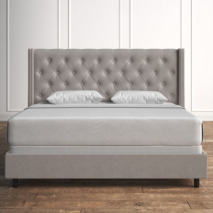 Annabel Upholstered Wingback Bed Kelly Clarkson Home Size: King Body Fabric: Mystere Dove Performance Velvet