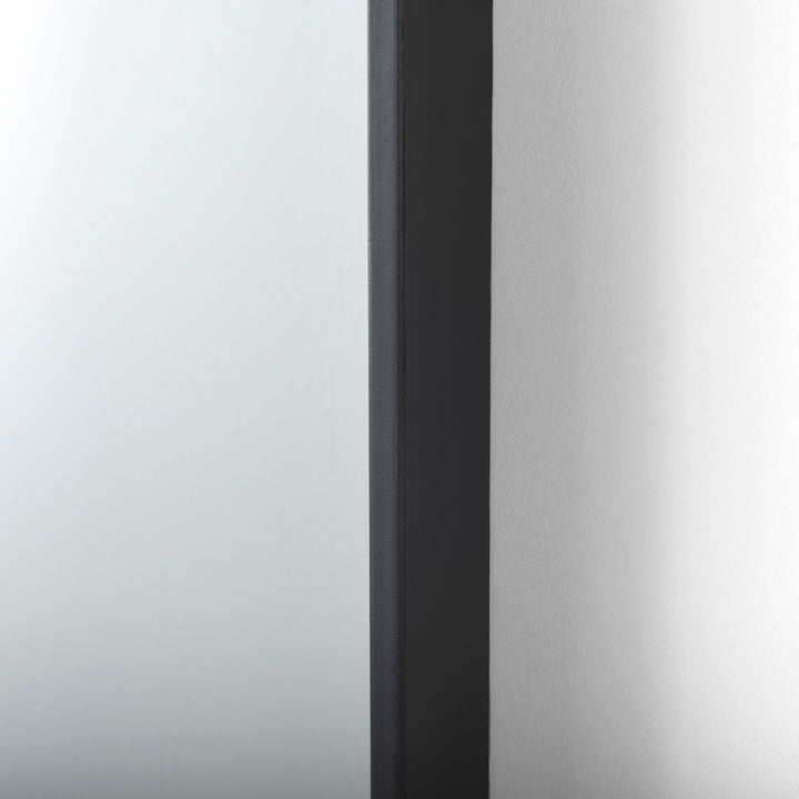 Alphonia 24.0"L x 3.9"W x 40.0"H Black Metal Frame W/ Brown Wooden Shelf Arched Wall Mirror Latitude Run®