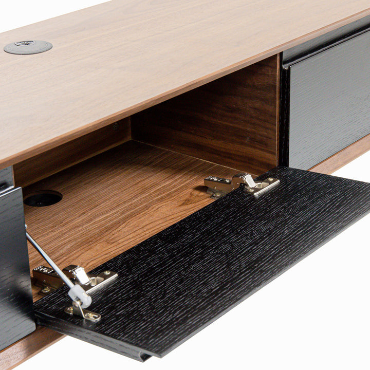 Randalstown Floating TV Stand, Entertainment Center with 4 Drawers, Solid Wood, Fully-Assembled Hokku Designs Color: Dark Brown/Black Overall Entertainment Center Width - Side to Side: 94.48''