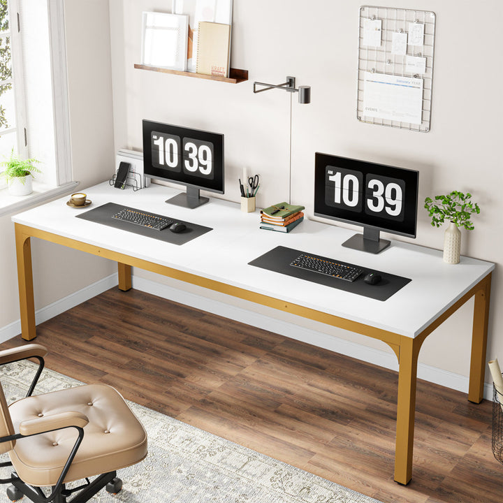Alyzia 78.8'' W Rectangle Computer Desk 17 Stories Color (Top/Frame): White/Gold