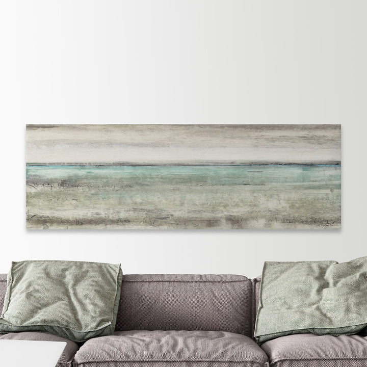 'Aqua Horizon IV' Acrylic Painting Print on Wrapped Canvas Highland Dunes Size: 15" H x 45" W x 1.5" D