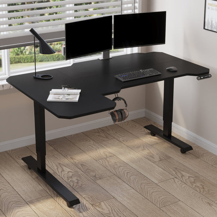 Daycia Height Adjustable L-Shape Standing Desk Inbox Zero Finish: Black