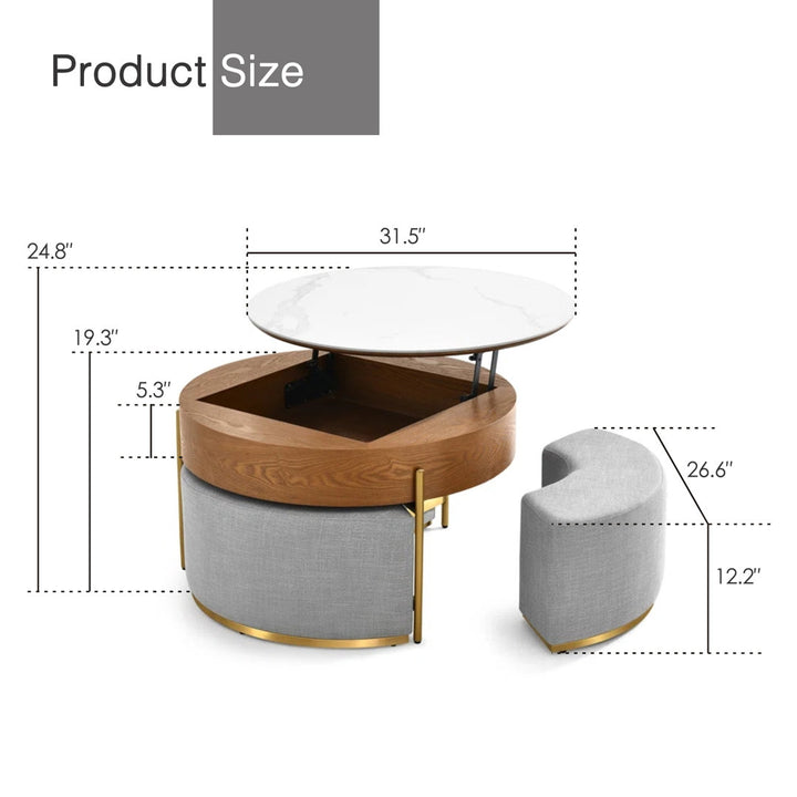 Modern Round Faux Marble Lift-Top Coffee Table Set with Stools and Storage Everly Quinn