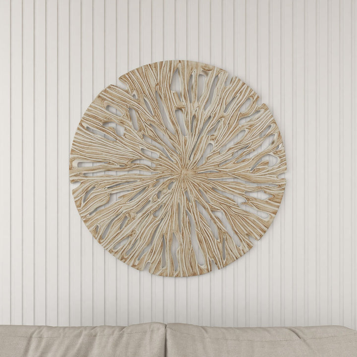 Beige Wood Handmade Intricately Carved Starburst Wall Decor Mistana™ Size: 47'' H X 47'' W X 1" D