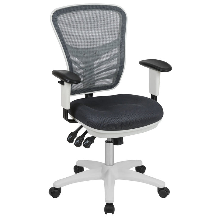 Siyer Mid-Back Mesh Ergonomic Office Chair with Adjustable Arms by Flash Furniture Flash Furniture Frame Color: White, Upholstery Color: Black
