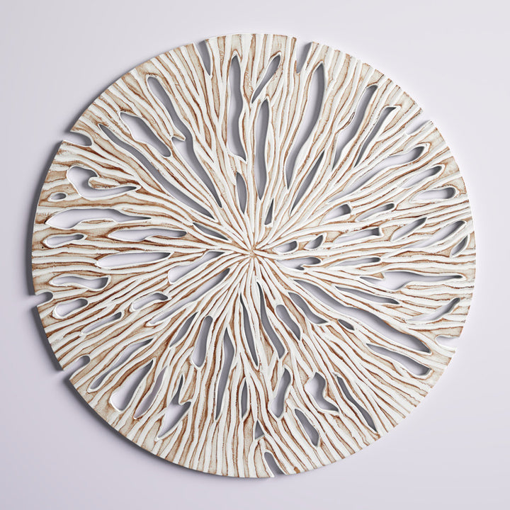 Beige Wood Handmade Intricately Carved Starburst Wall Decor Mistana™ Size: 47'' H X 47'' W X 1" D
