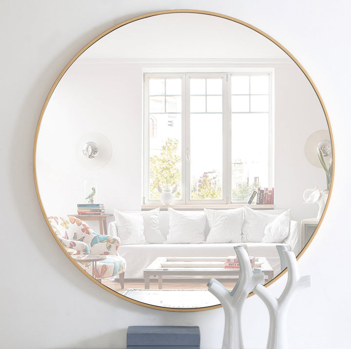 Sabine Metal Round Wall Mirror RE/FINE™ Size: 42" x 42" Finish: Brass