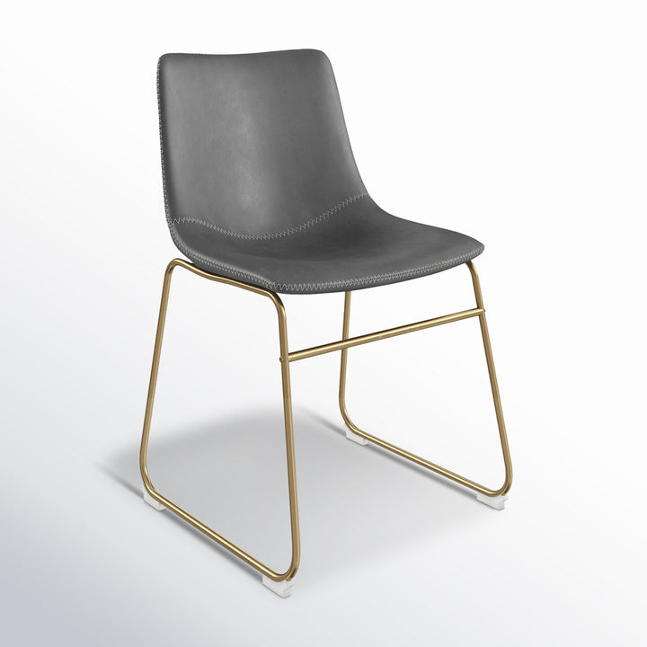 Nia Vegan Leather Side Chair (Set of 2) AllModern Frame Color: Gold, Upholstery Color: Gray