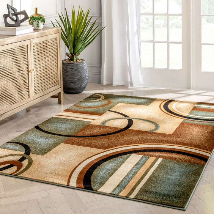 Abbie Arcs & Shapes Light Blue Modern Rug Winston Porter Rug Size: Rectangle 5'3" x 7'3"
