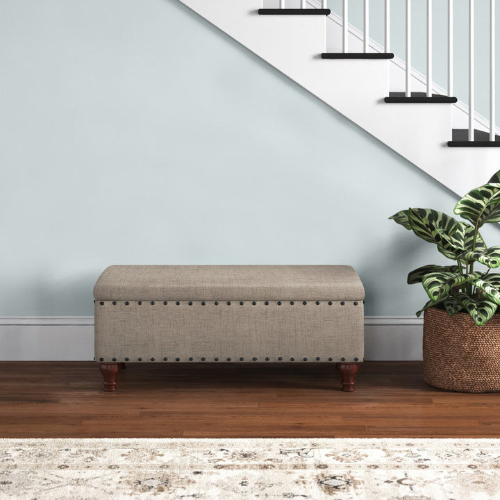 Collantes Upholstered Storage Bench Alcott Hill® Upholstery: Tan/Mottled Brown Nailhead