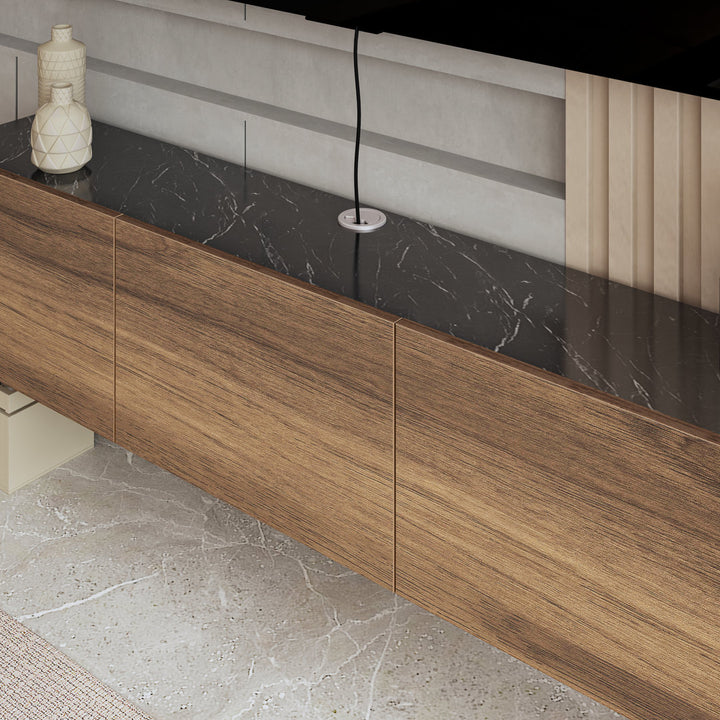 Callysta Floating TV Stand Up to 78" TV's Wall Mounted Media Console Millwood Pines Color:  Black Marble Design/Brown Wood