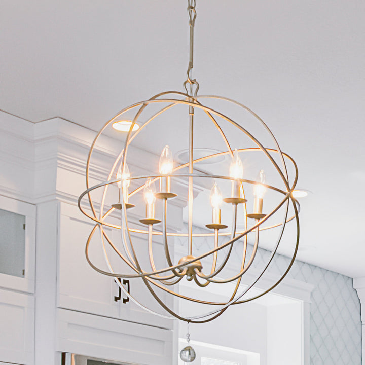 Jayden 6 - Light Statement Globe Chandelier with Hand Blown Glass Accents Greyleigh™ Size: 123.5" H x 28.5" W x 28.5" D Finish: Olde Silver