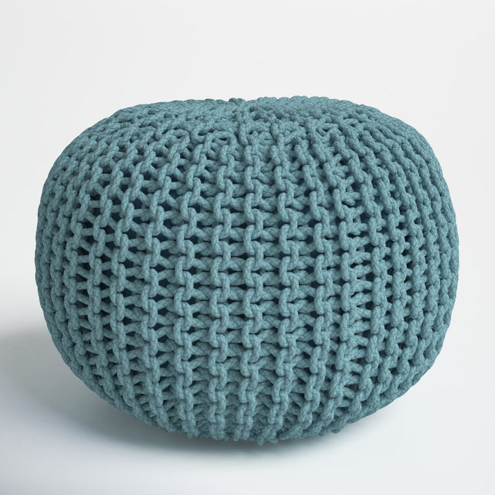 Anely 20" Wide Round Pouf Ottoman Highland Dunes Body Fabric: Aqua Cotton