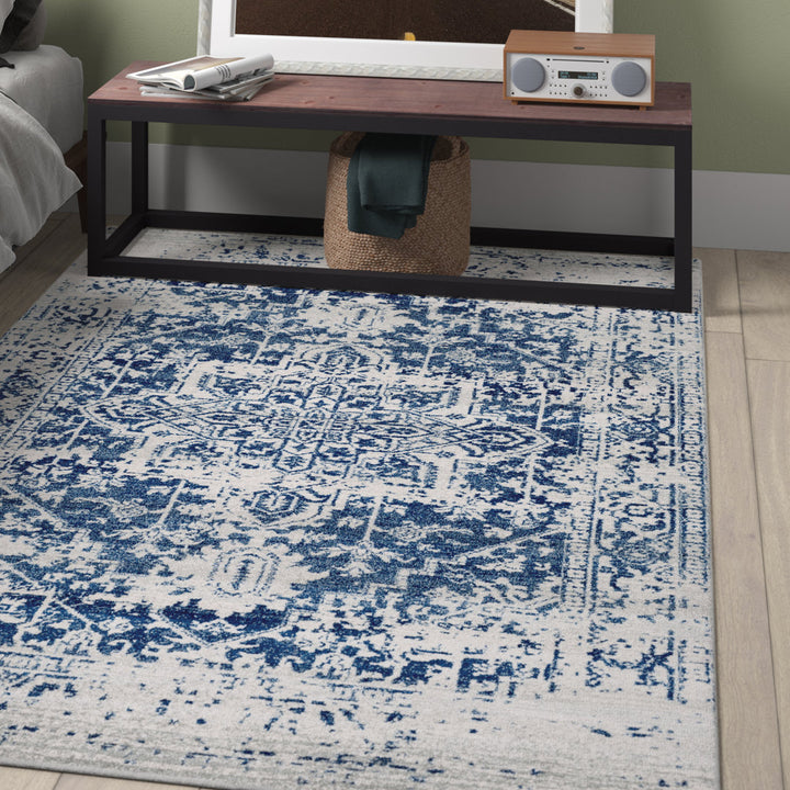 Hillsby Oriental Pure Navy/Light Gray Area Rug Mistana™ Rug Size: Rectangle 9'3" x 12'6"