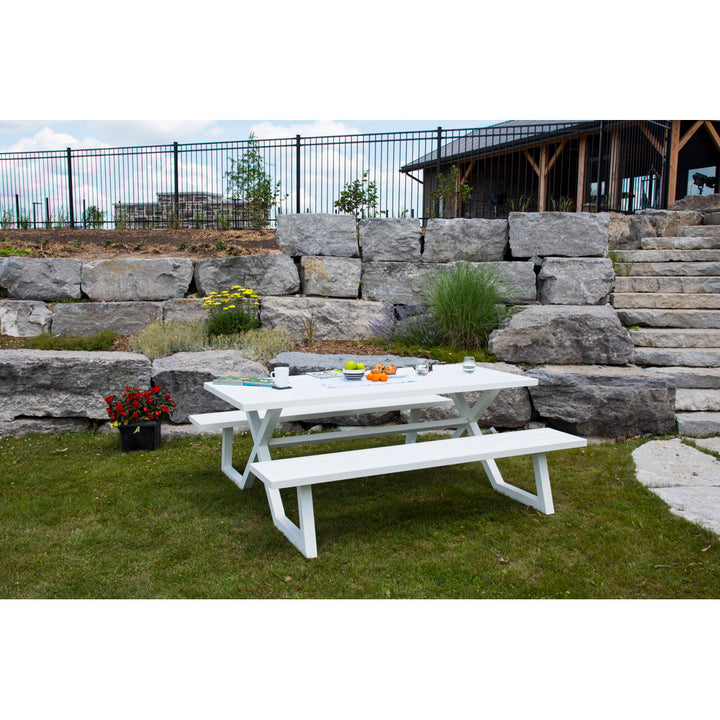 Vivere Bima Banquet Deluxe Aluminum Picnic Table with Umbrella Hole Orren Ellis