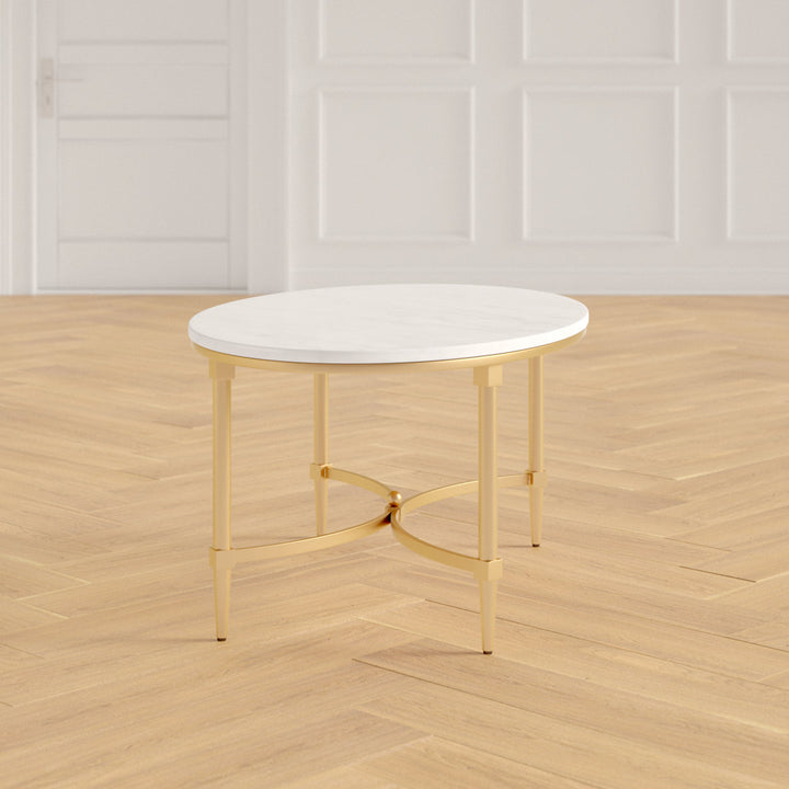 Bordeaux Gold Metal Faux Marble Top Oval Coffee Table Madison Park Signature