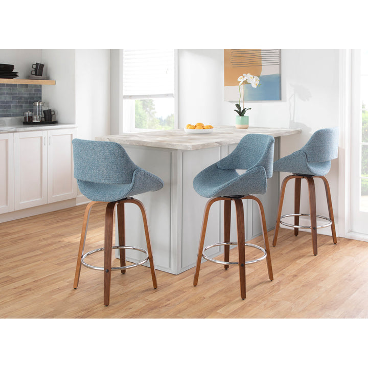Lakyia Upholstered Bar & Counter Stool with Round Footrest George Oliver Upholstery: Blue, Seat Height: Bar Stool (30" Seat Height)