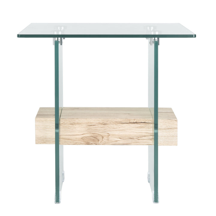 Kayley Glass Top Sled End Table with Storage Highland Dunes Color: Natural