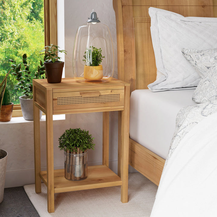 Armands Modern Minimalism Nightstand End Table Side Table with Woven Pattern Drawer and Shelf Union Rustic Color: Light Brown