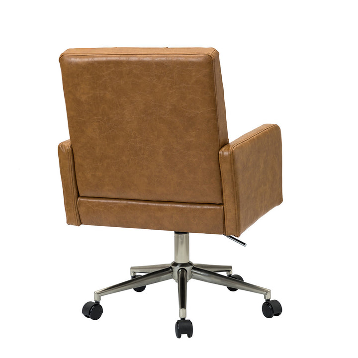 Auric Mid-Century Modern Vegan Leather Height-Adjustable Swivel Office Chair Wade Logan® Upholstery Color: Camel