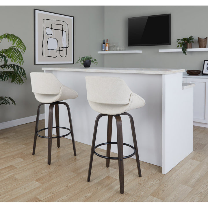 Lakyia Upholstered Bar & Counter Stool with Round Footrest George Oliver Upholstery: Cream, Seat Height: Bar Stool (30" Seat Height)
