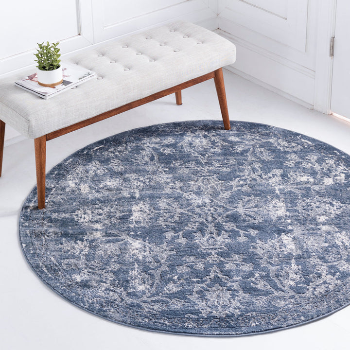 Charters Towers Oriental Blue Area Rug Langley Street® Rug Size: Round 7'1"