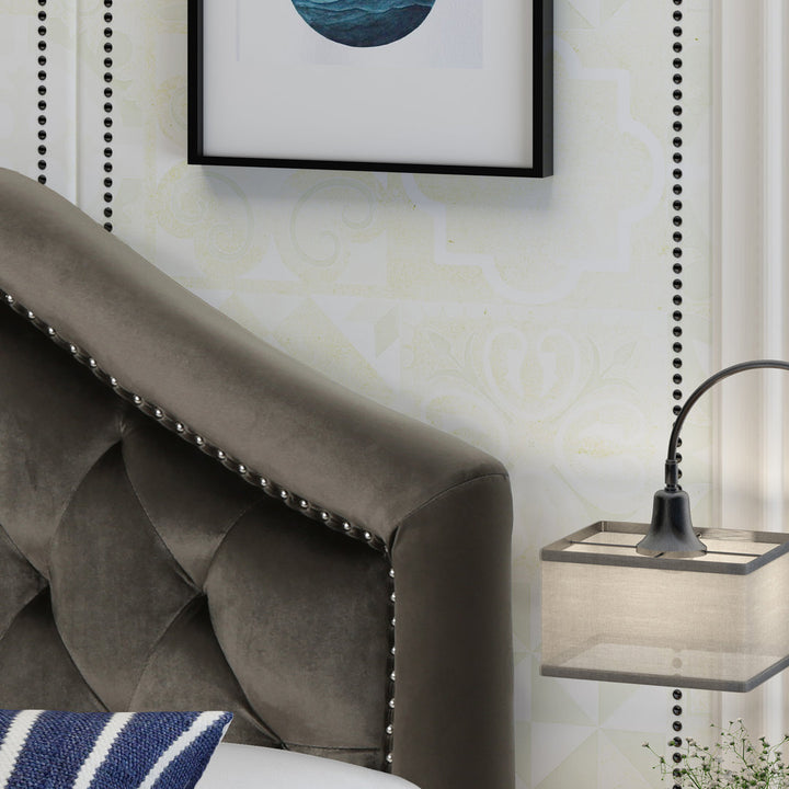 Danni Upholstered Metal Panel Headboard House of Hampton® Size: Full / Double Upholstery: Gray