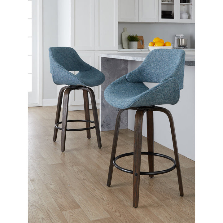 Lakyia Upholstered Bar & Counter Stool with Round Footrest George Oliver Upholstery: Blue, Seat Height: Bar Stool (30" Seat Height)