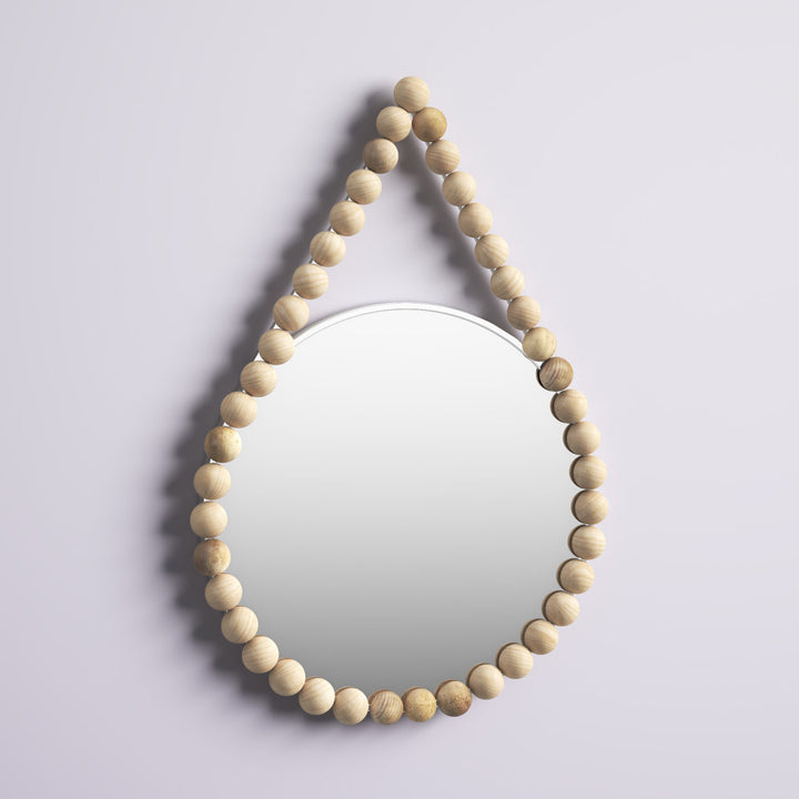 36" Beaded Round Mirror Contemporary Boho Coastal White and Natural Hanging Wooden Wall Mirror Decor Mistana™ Teen