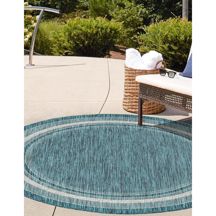Sevil Teal/Beige/Gray Indoor / Outdoor Rug Breakwater Bay Rug Size: Round 7'10"