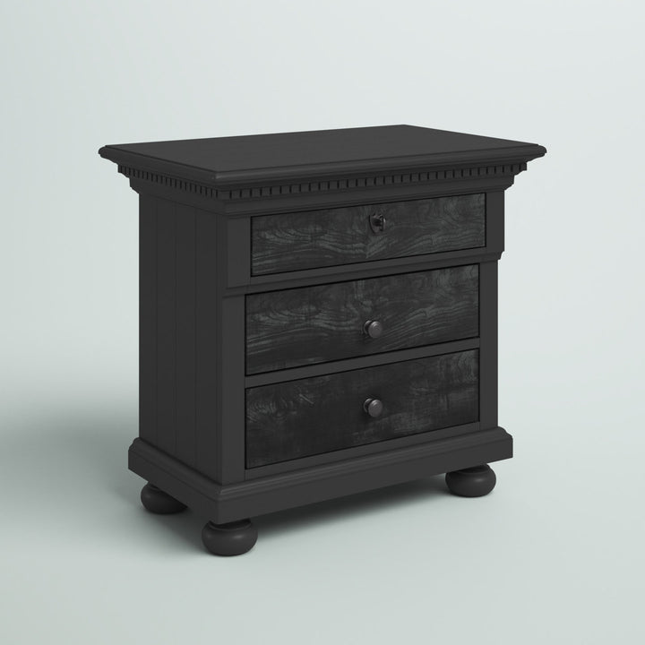 Waylon 3 - Drawer Solid Wood Nightstand in Black/Silver Greyleigh™