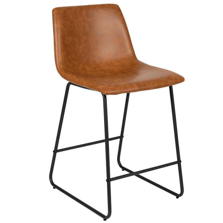 Liekele Upholstered Counter Height Modern Dining Stools by Flash Furniture (Set of 2) Ivy Bronx Seat Height: Counter Stool (24” Seat Height), Upholstery: Light Brown Faux Leather
