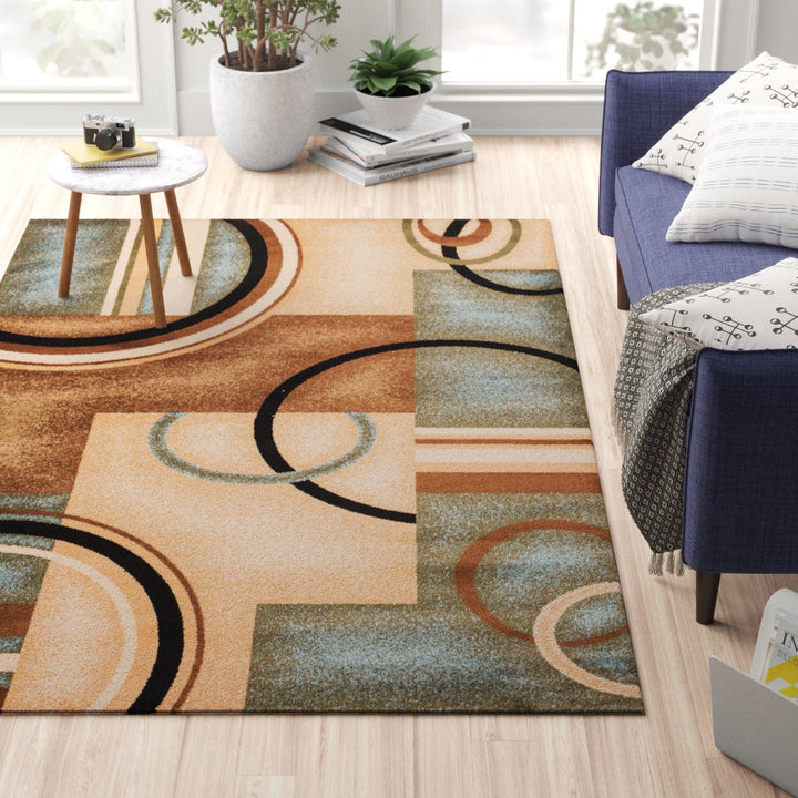 Abbie Arcs & Shapes Light Blue Modern Rug Winston Porter Rug Size: Rectangle 5'3" x 7'3"