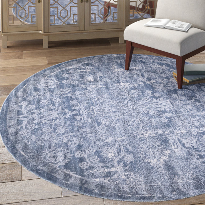 Charters Towers Oriental Blue Area Rug Langley Street® Rug Size: Round 7'1"