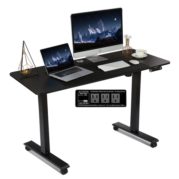 Kashif 55'' Electric Height Adjustable Standing Desk With 2 USB Ports, 3 Power Outlets, and 4 Casters, 2 Hooks, Big Mouse Pad Inbox Zero Color: Brown