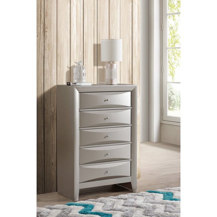 Marilla 5-Drawer Chest Glory Furniture Color: Silver