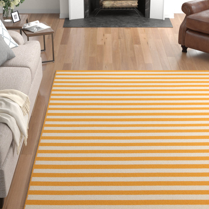 Yepez Striped Yellow/White Indoor / Outdoor Area Rug Breakwater Bay Rug Size: Rectangle 5'3" x 7'6"
