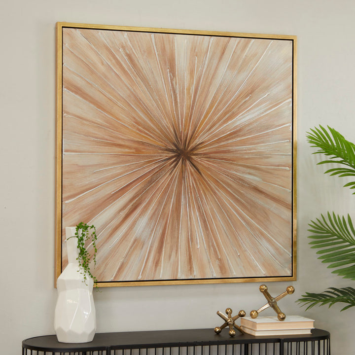Brown Canvas Radial Starburst Framed Wall Art with Gold Frame Greyleigh™