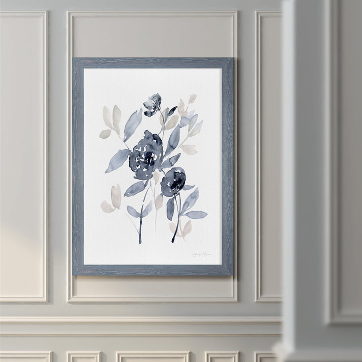 Peonies In Gray I' - Picture Frame Print on Glass Winston Porter Size: 32" H x 44" W x 1.25" D Format: Framed Gray Canvas