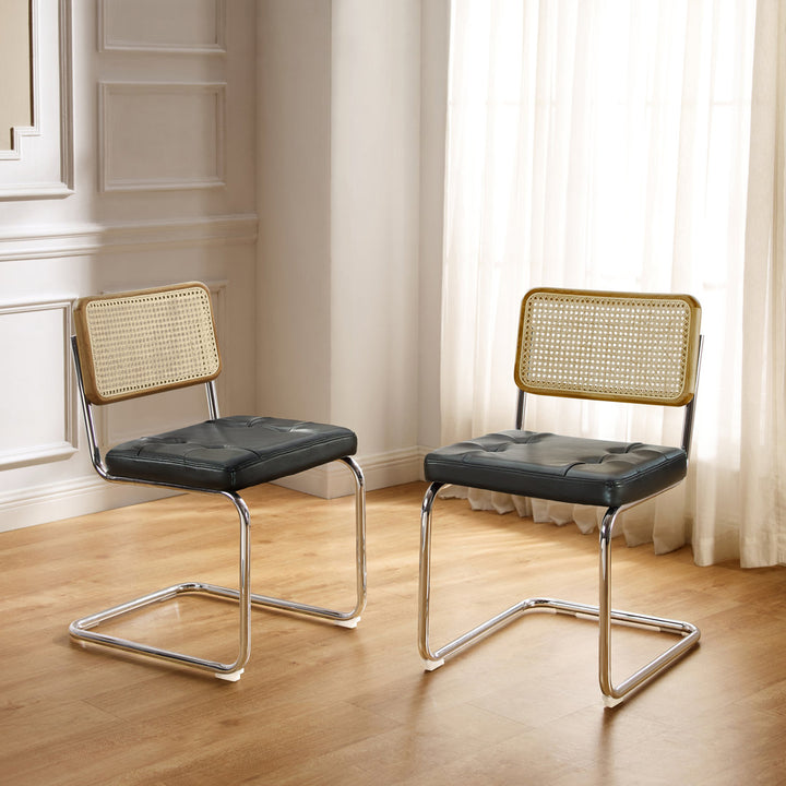 Staple Hill Upholstered Dining Side Chair with Cane Rattan Back (Set of 2) Bayou Breeze Upholstery Color: Black