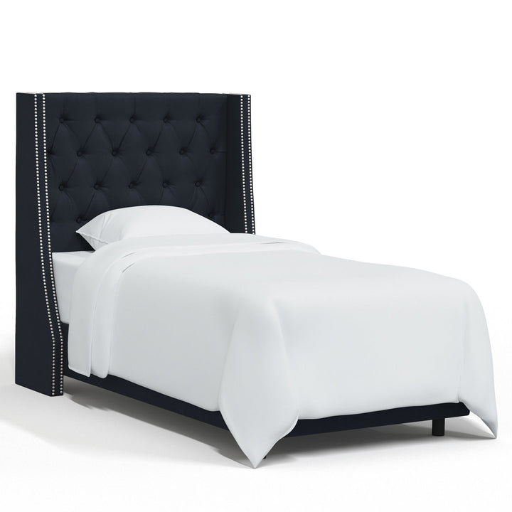 Annabel Upholstered Wingback Bed Kelly Clarkson Home Size: Twin Body Fabric: Mystere Eclipse Performance Velvet