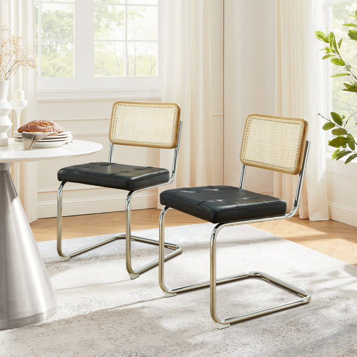 Staple Hill Upholstered Dining Side Chair with Cane Rattan Back (Set of 2) Bayou Breeze Upholstery Color: Black