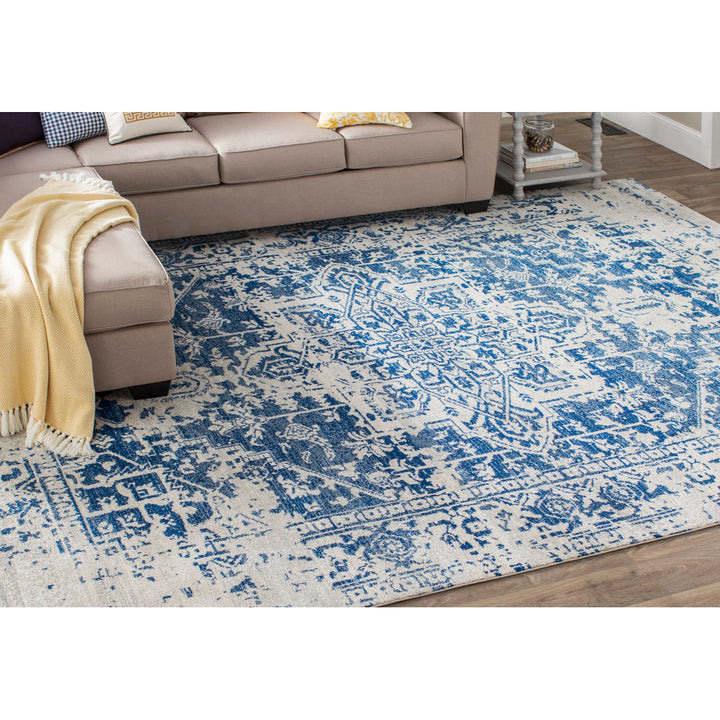 Hillsby Oriental Pure Navy/Light Gray Area Rug Mistana™ Rug Size: Rectangle 9'3" x 12'6"