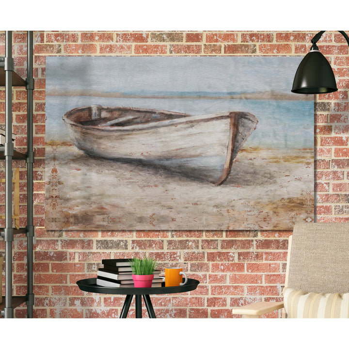 Embellished Whitewashed Boat - Print Beachcrest Home™ Size: 12" H x 18" W Format: Wrapped Canvas