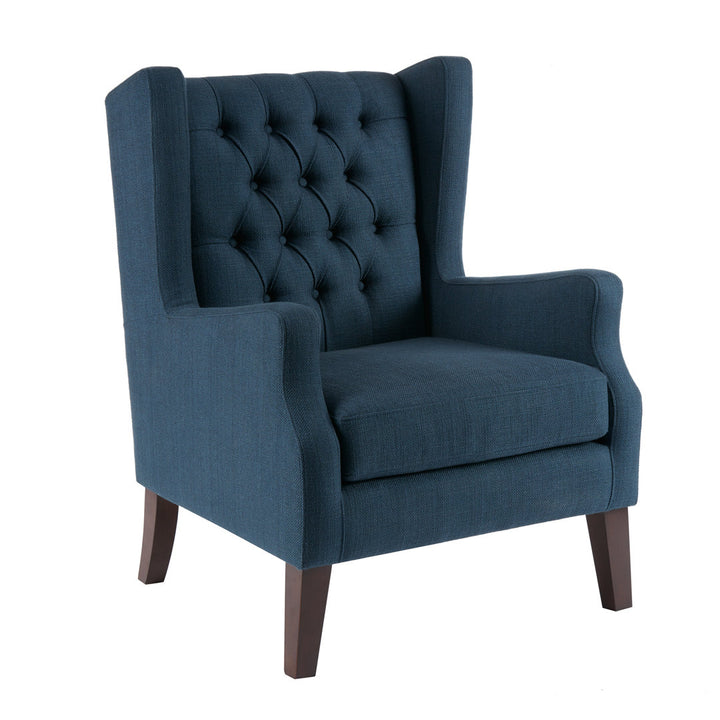 Allis Upholstered Button Tufted Wingback Chair Three Posts™ Upholstery Color: Navy Polyester Blend