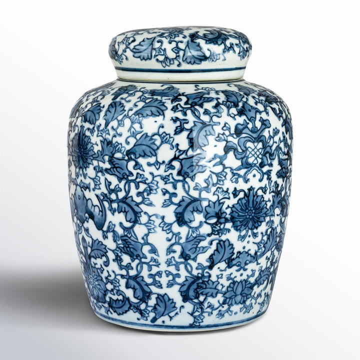 Chadwicks Blue/White Ceramic Jar Birch Lane™ Size: 8.25'' H x 6.25'' W x 6.25'' D