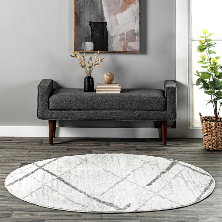 Amii Abstract Stripe Contemporary Ivory/Gray/Charcoal Area Rug Wrought Studio™ Rug Size: Round 5'