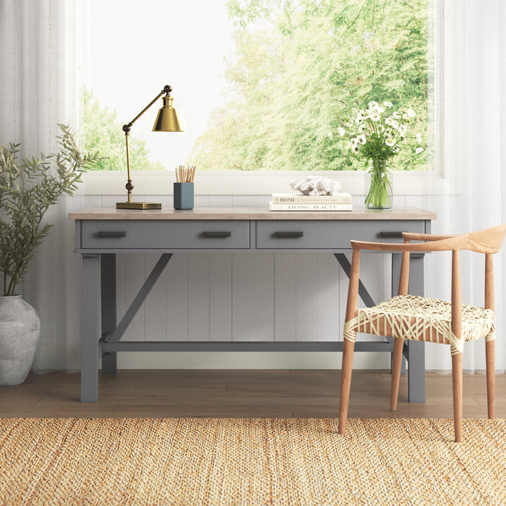 Bankston Desk with Built in Outlets Beachcrest Home™ Color: Natural/Gray